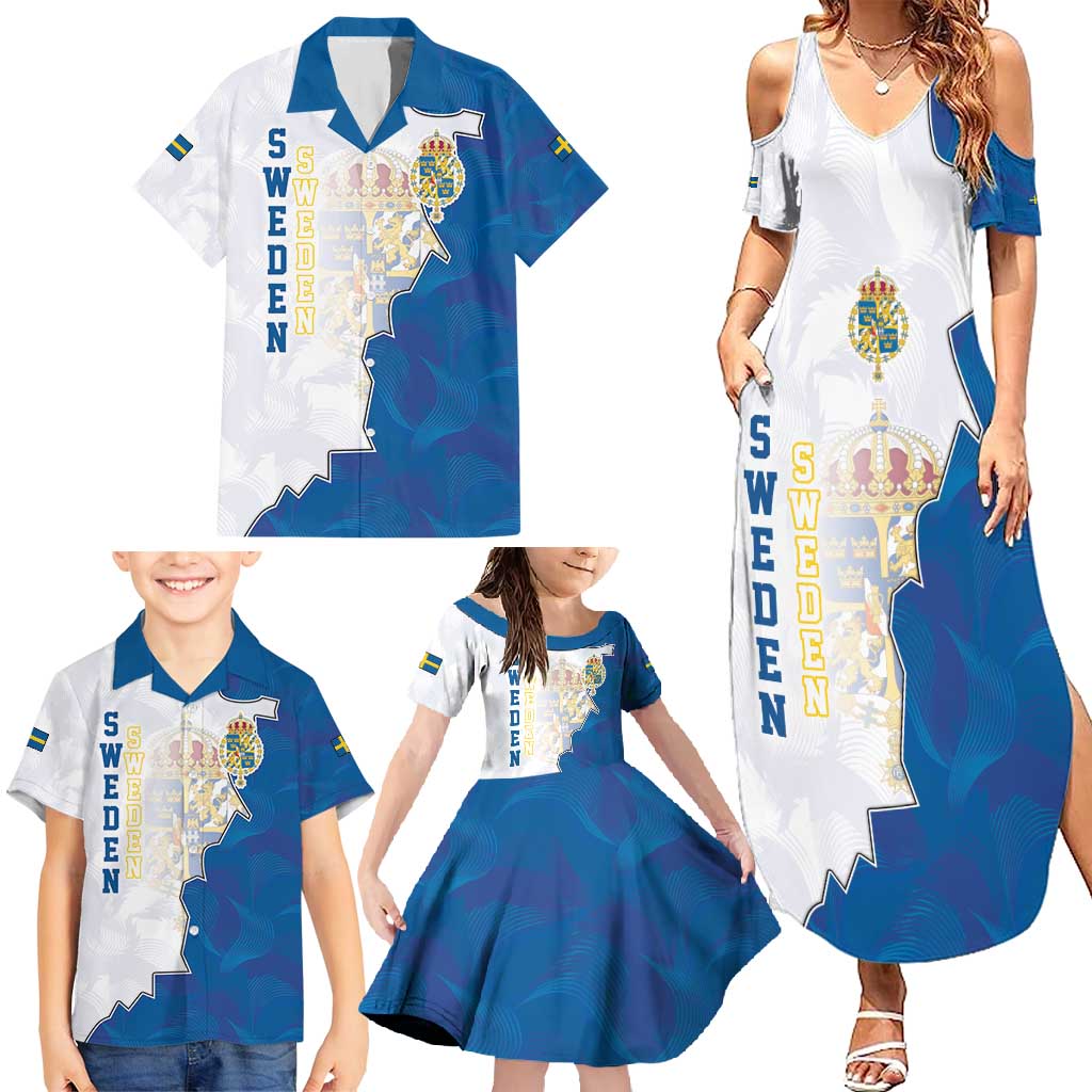 Personalized Kingdom of Sweden Coat of arms Family Matching Summer Maxi Dress and Hawaiian Shirt