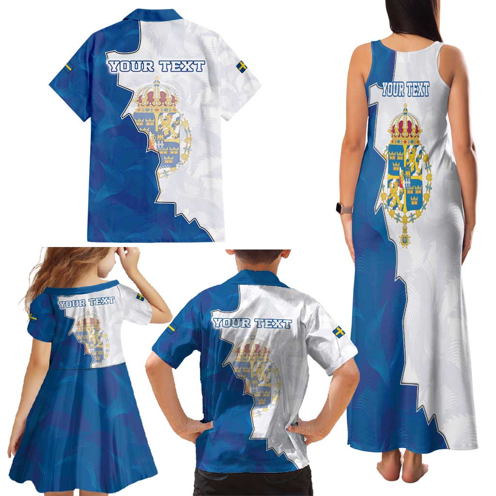 Personalized Kingdom of Sweden Coat of arms Family Matching Tank Maxi Dress and Hawaiian Shirt