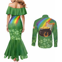 Celtic Harp Shamrock Republic of Ireland Couples Matching Mermaid Dress and Long Sleeve Button Shirt