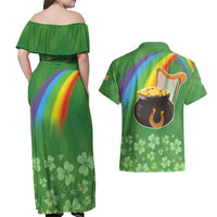 Celtic Harp Shamrock Republic of Ireland Couples Matching Off Shoulder Maxi Dress and Hawaiian Shirt