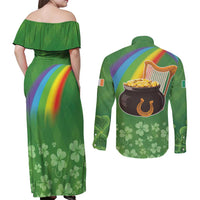 Celtic Harp Shamrock Republic of Ireland Couples Matching Off Shoulder Maxi Dress and Long Sleeve Button Shirt