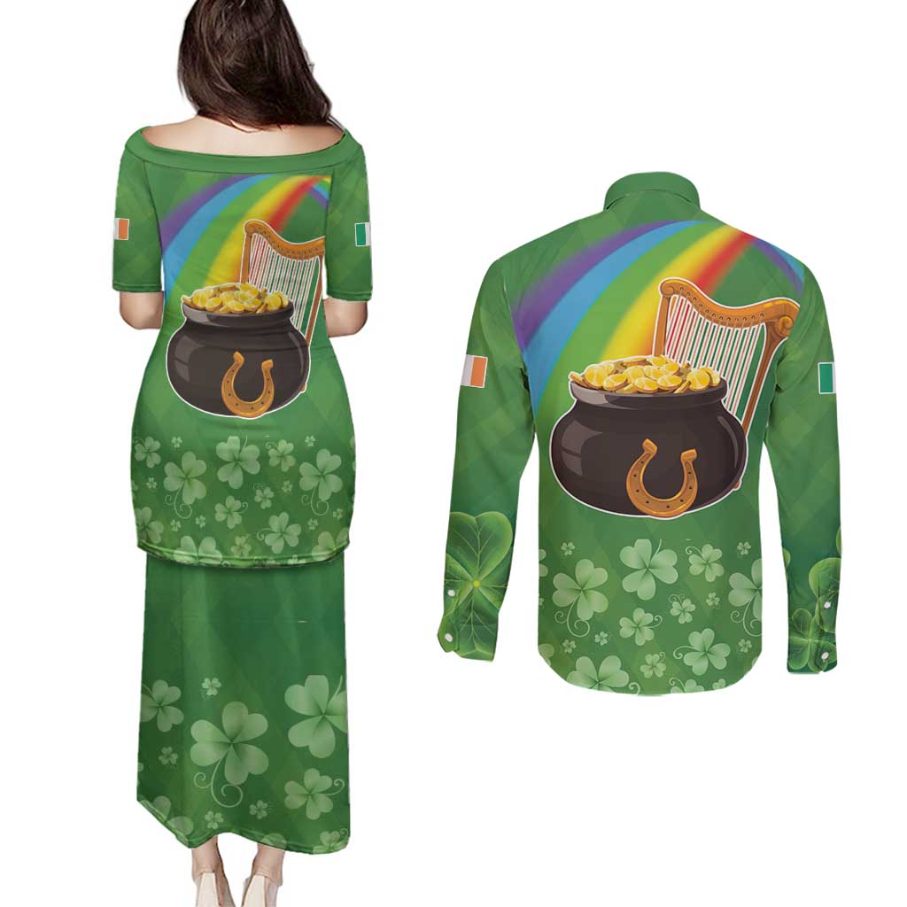 Celtic Harp Shamrock Republic of Ireland Couples Matching Puletasi and Long Sleeve Button Shirt