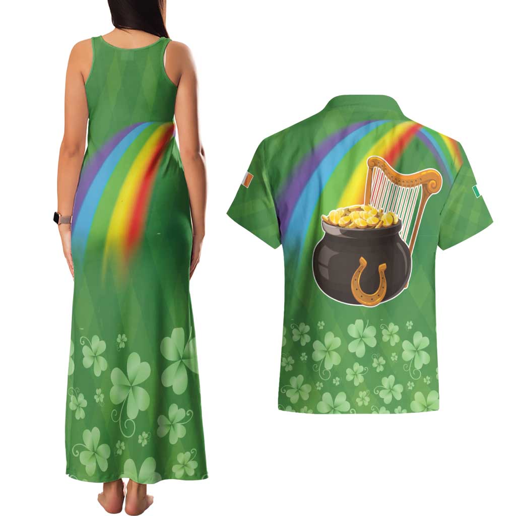 Celtic Harp Shamrock Republic of Ireland Couples Matching Tank Maxi Dress and Hawaiian Shirt