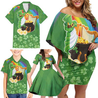 Celtic Harp Shamrock Republic of Ireland Family Matching Off Shoulder Short Dress and Hawaiian Shirt