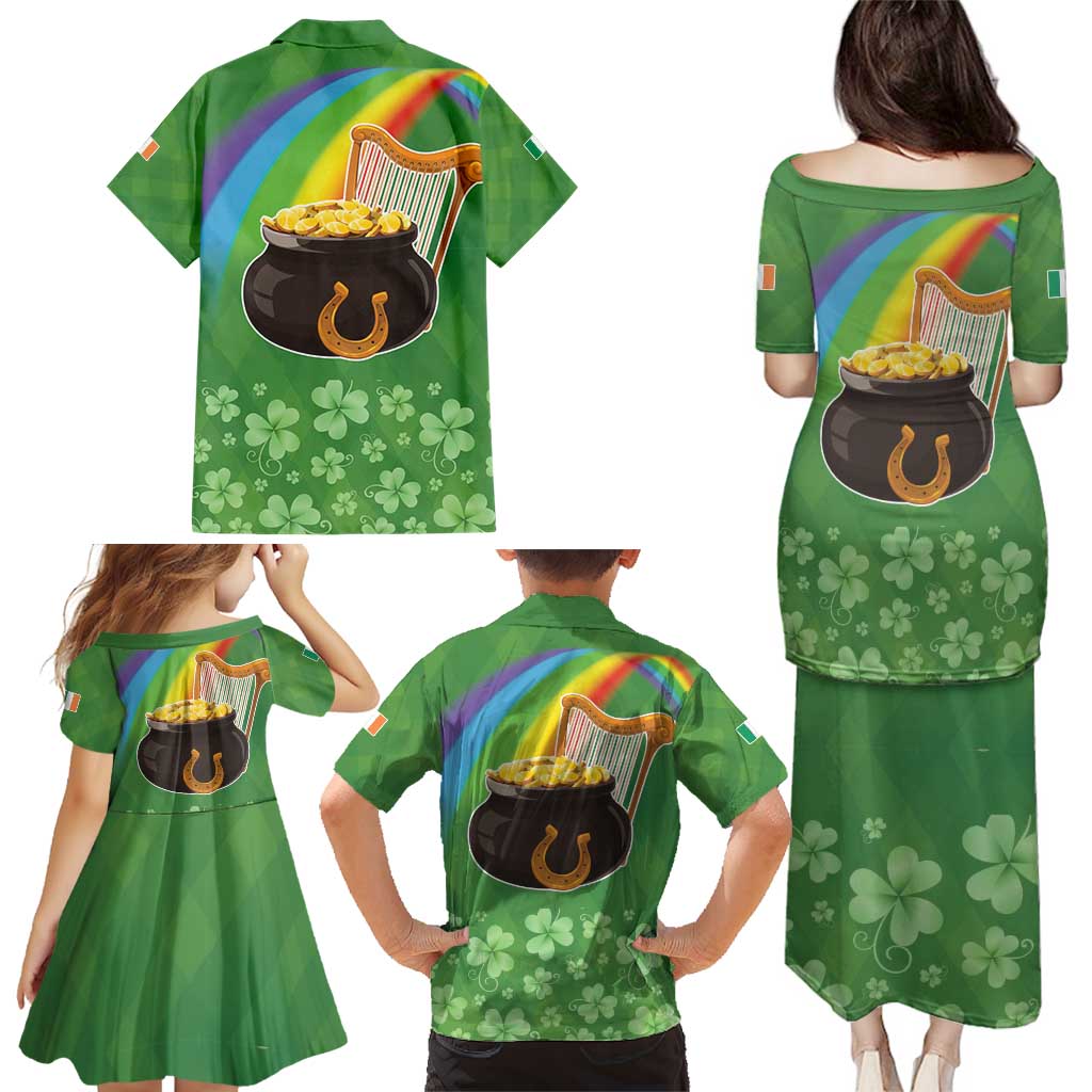 Celtic Harp Shamrock Republic of Ireland Family Matching Puletasi and Hawaiian Shirt