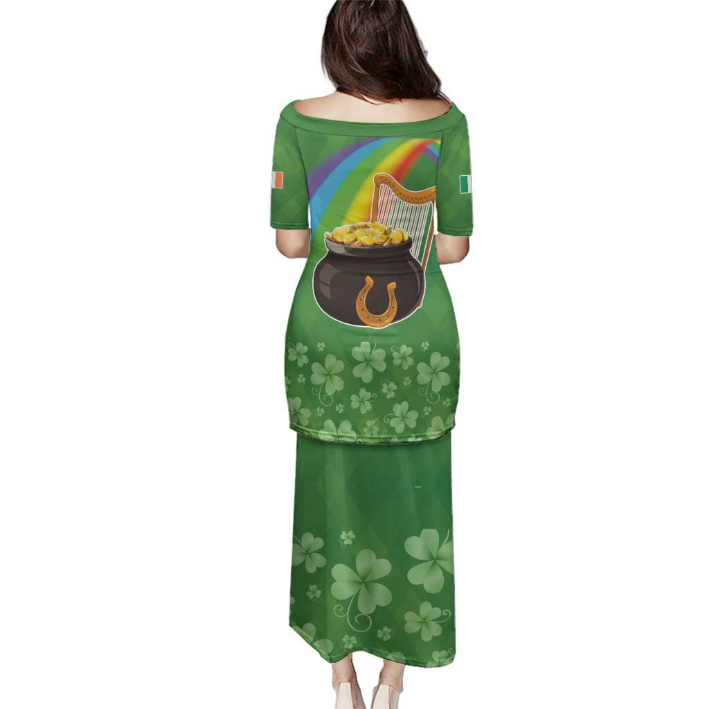 Celtic Harp Shamrock Republic of Ireland Family Matching Puletasi and Hawaiian Shirt