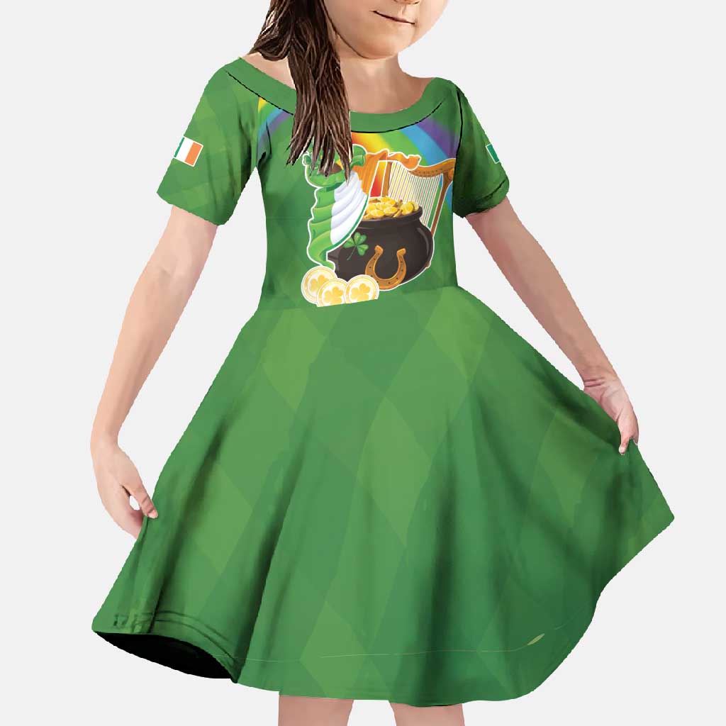 Celtic Harp Shamrock Republic of Ireland Family Matching Short Sleeve Bodycon Dress and Hawaiian Shirt