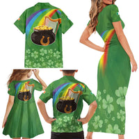Celtic Harp Shamrock Republic of Ireland Family Matching Short Sleeve Bodycon Dress and Hawaiian Shirt