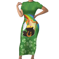Celtic Harp Shamrock Republic of Ireland Family Matching Short Sleeve Bodycon Dress and Hawaiian Shirt