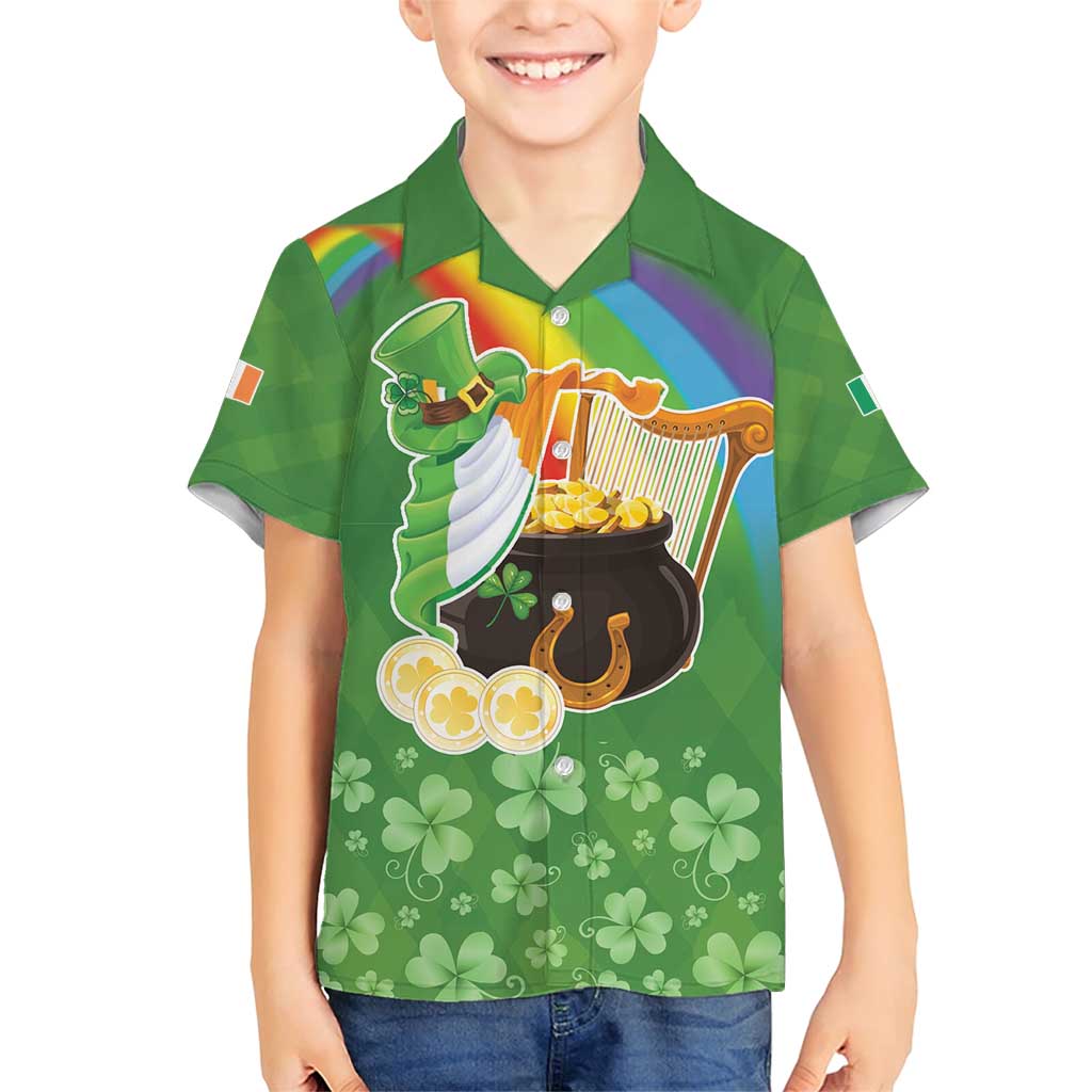 Celtic Harp Shamrock Republic of Ireland Family Matching Short Sleeve Bodycon Dress and Hawaiian Shirt