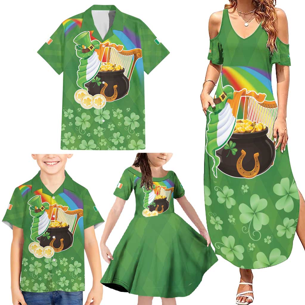 Celtic Harp Shamrock Republic of Ireland Family Matching Summer Maxi Dress and Hawaiian Shirt