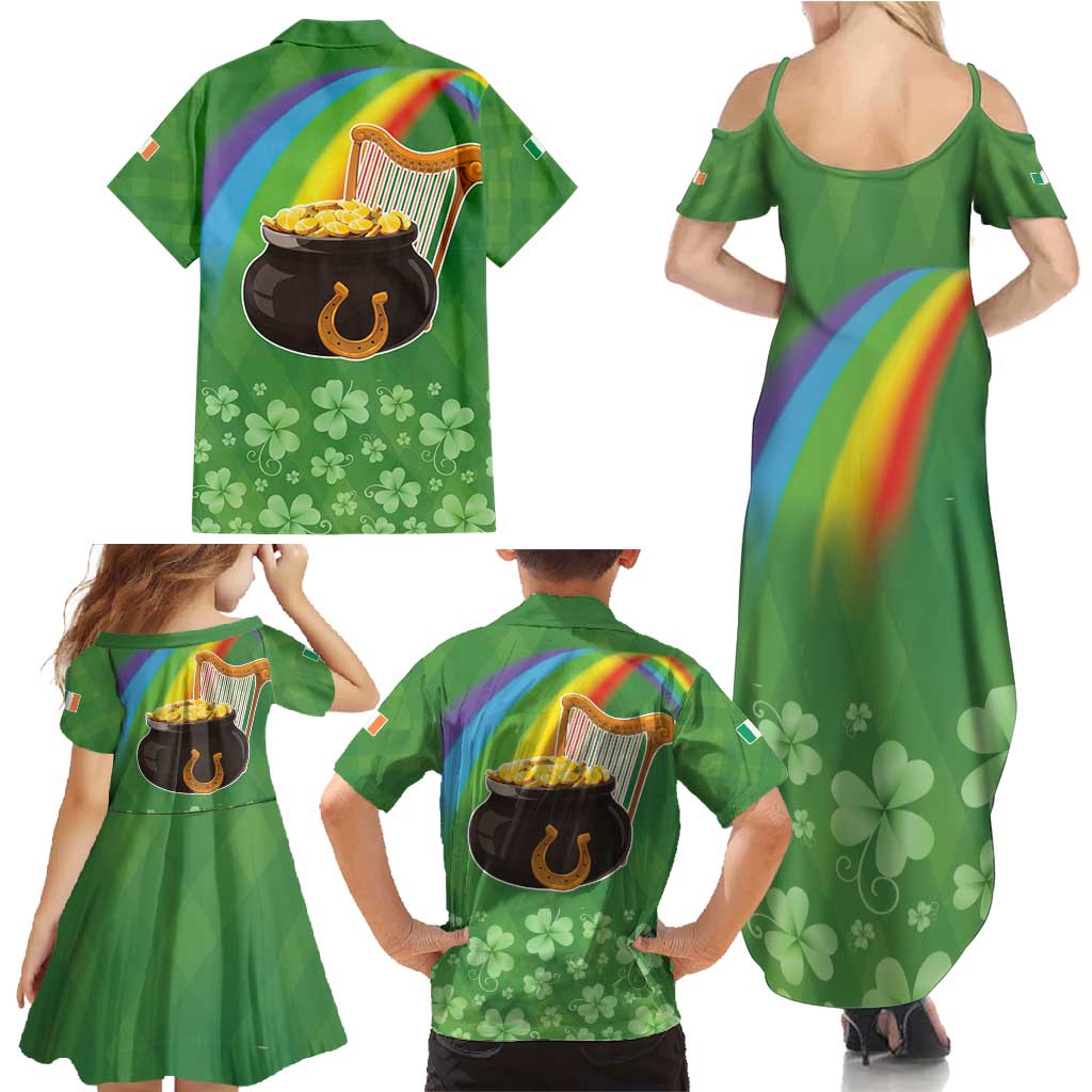 Celtic Harp Shamrock Republic of Ireland Family Matching Summer Maxi Dress and Hawaiian Shirt
