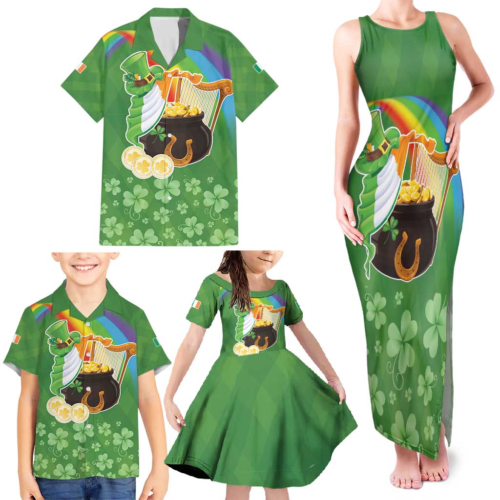 Celtic Harp Shamrock Republic of Ireland Family Matching Tank Maxi Dress and Hawaiian Shirt