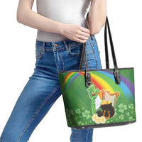 Celtic Harp Shamrock Republic of Ireland Leather Tote Bag