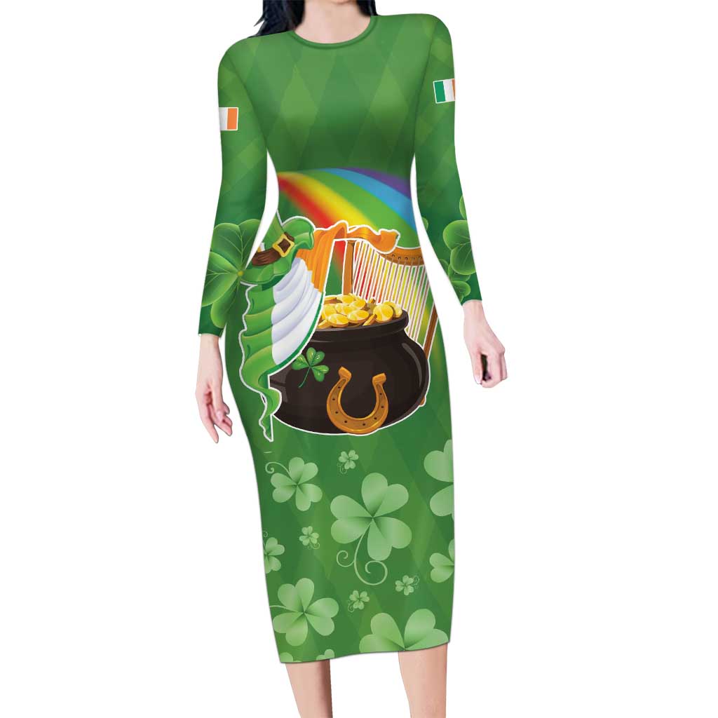 Celtic Harp Shamrock Republic of Ireland Long Sleeve Bodycon Dress