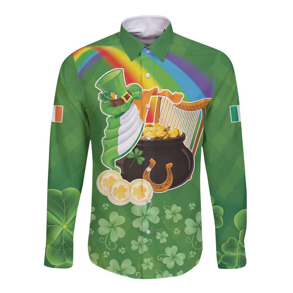 Celtic Harp Shamrock Republic of Ireland Long Sleeve Button Shirt