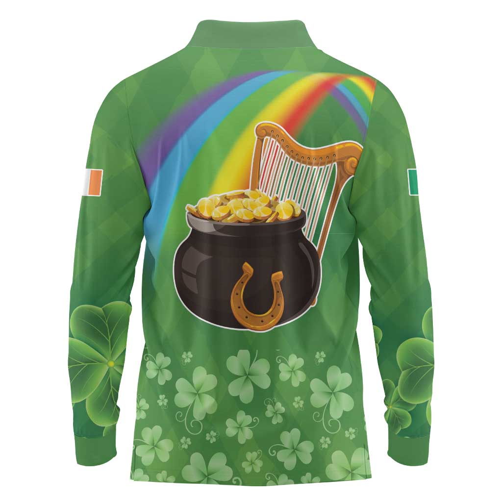Celtic Harp Shamrock Republic of Ireland Long Sleeve Polo Shirt