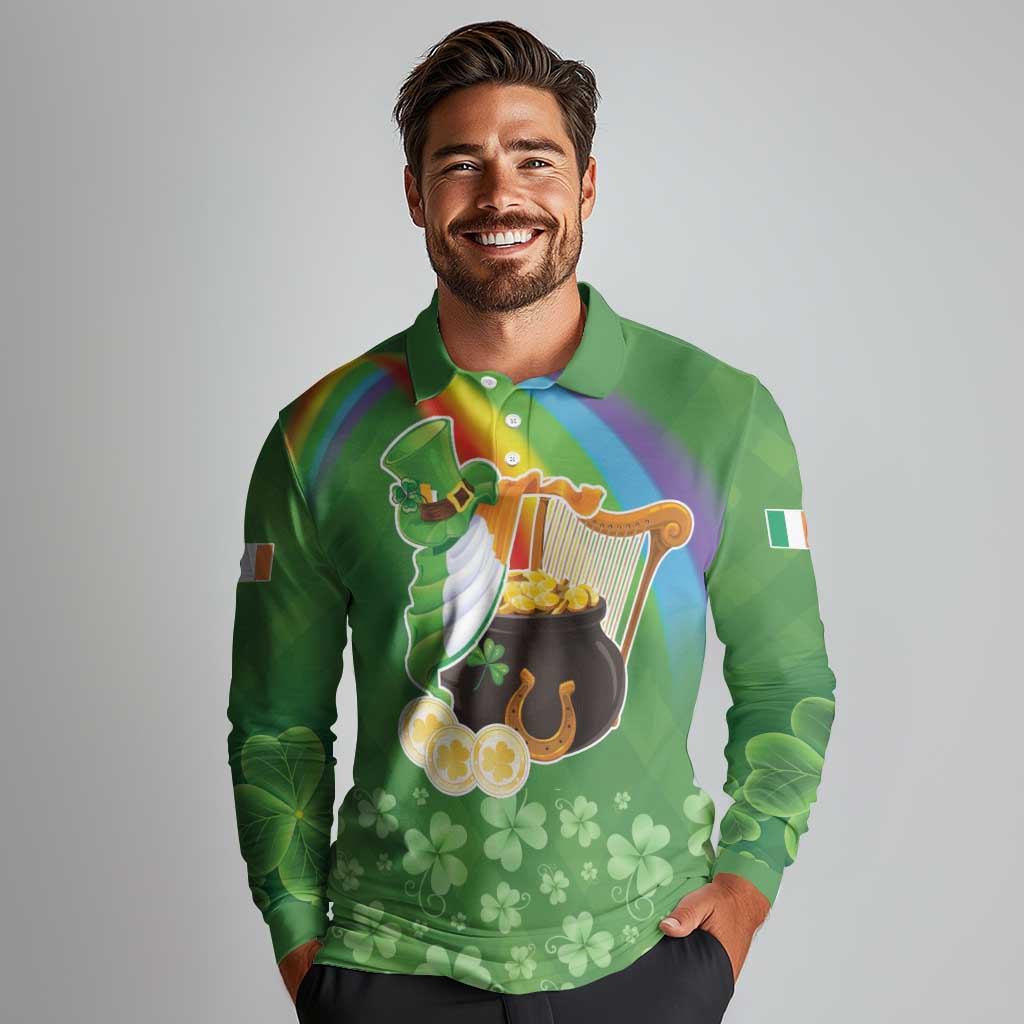 Celtic Harp Shamrock Republic of Ireland Long Sleeve Polo Shirt