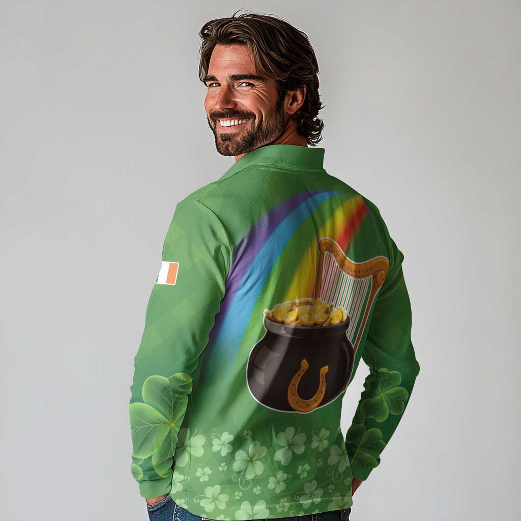 Celtic Harp Shamrock Republic of Ireland Long Sleeve Polo Shirt