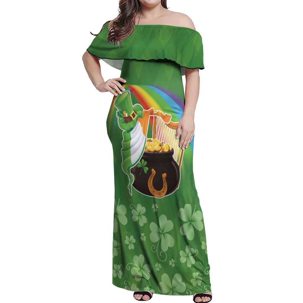 Celtic Harp Shamrock Republic of Ireland Off Shoulder Maxi Dress