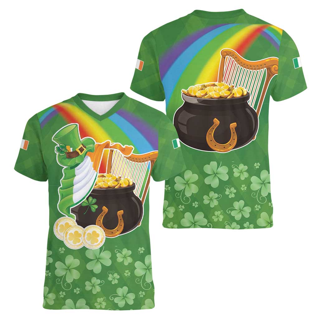 Celtic Harp Shamrock Republic of Ireland Women V-Neck T-Shirt