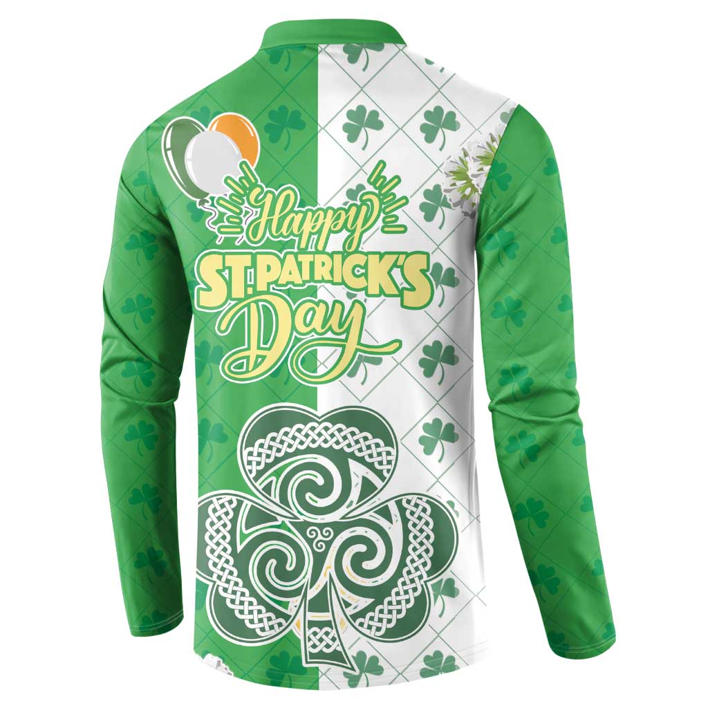 Ireland 17th March Saint Patrick's Day Button Sweatshirt Irish Leprechaun with Shamrock