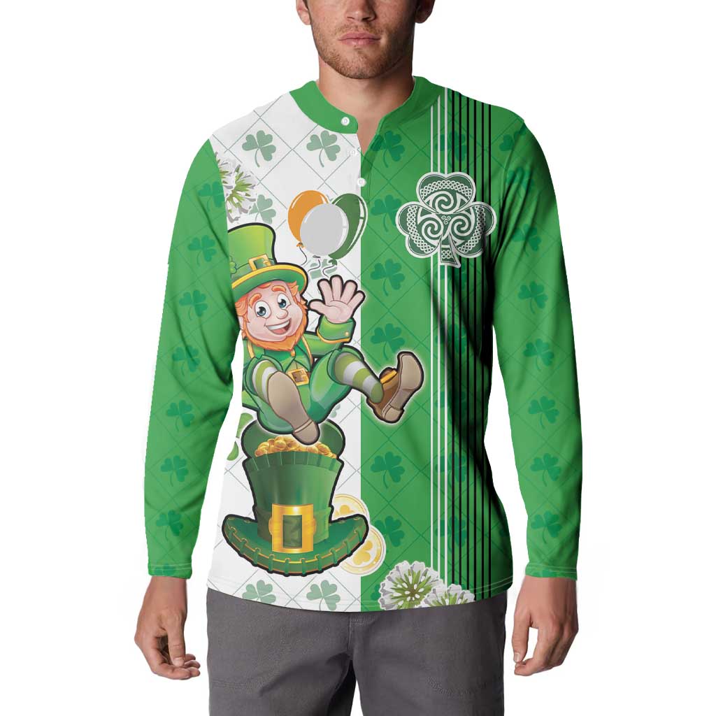 Ireland 17th March Saint Patrick's Day Button Sweatshirt Irish Leprechaun with Shamrock