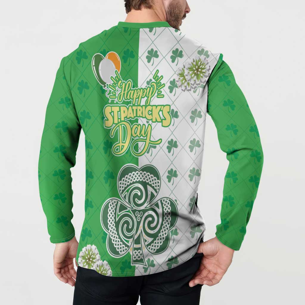 Ireland 17th March Saint Patrick's Day Button Sweatshirt Irish Leprechaun with Shamrock