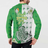 Ireland 17th March Saint Patrick's Day Button Sweatshirt Irish Leprechaun with Shamrock