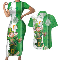 Ireland 17th March Saint Patrick's Day Couples Matching Short Sleeve Bodycon Dress and Hawaiian Shirt Irish Leprechaun with Shamrock