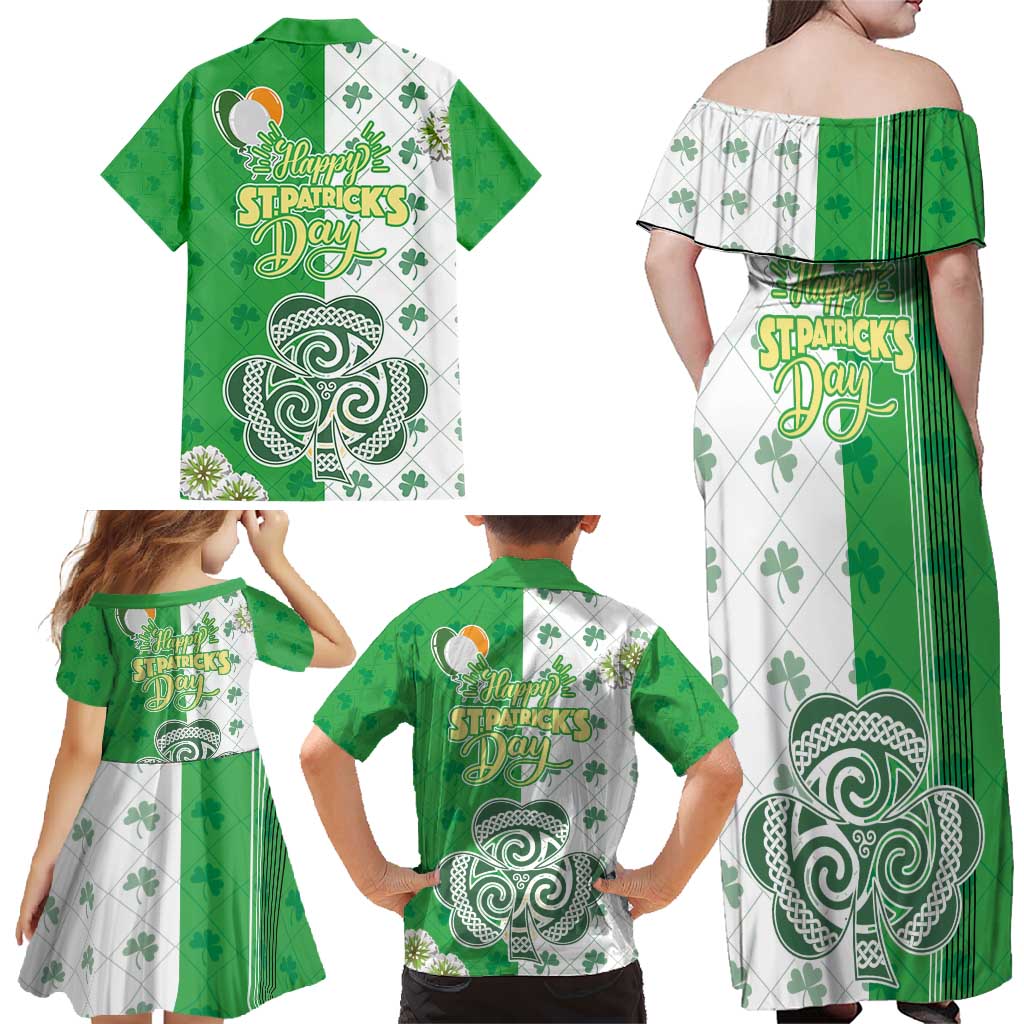 Ireland 17th March Saint Patrick's Day Family Matching Off Shoulder Maxi Dress and Hawaiian Shirt Irish Leprechaun with Shamrock