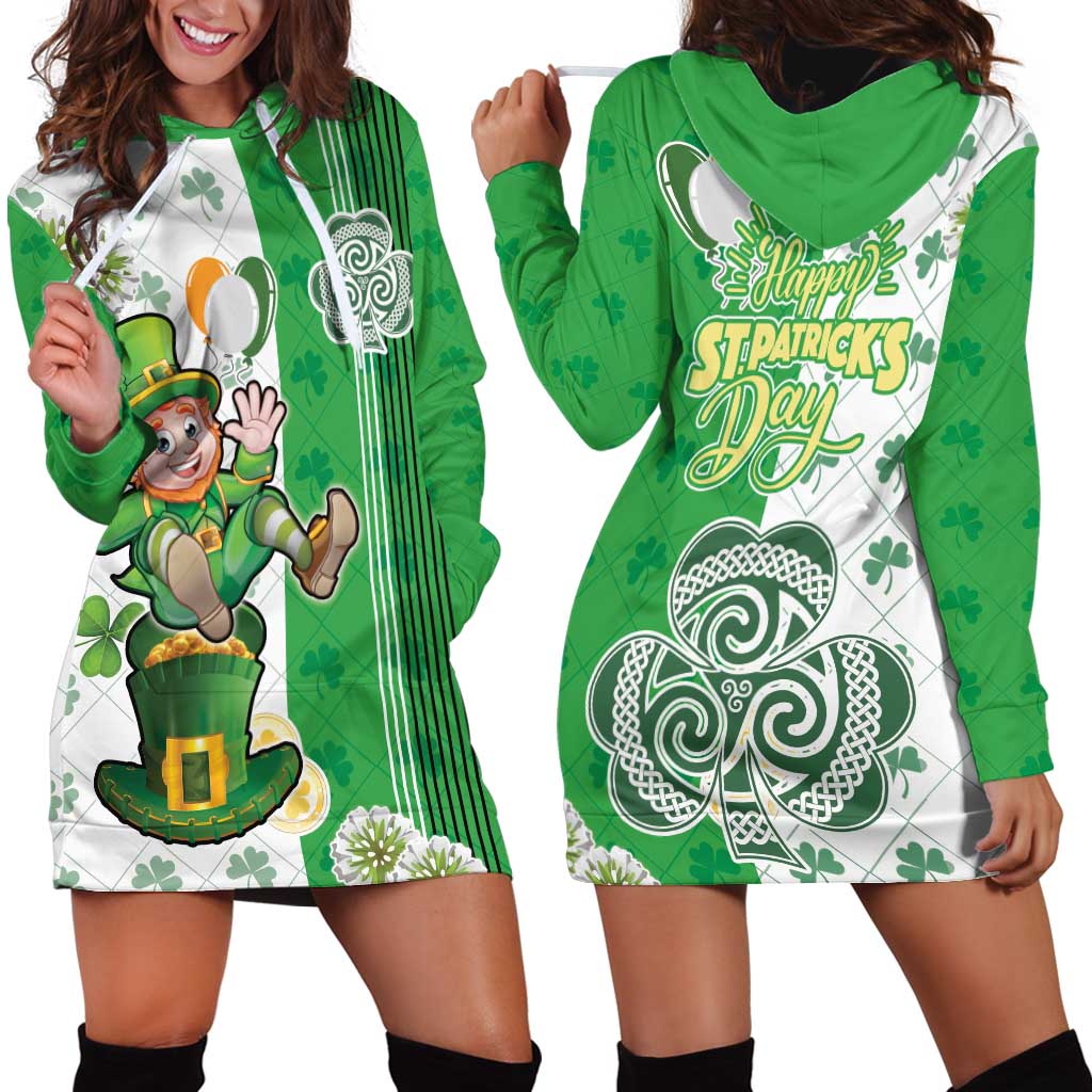Ireland 17th March Saint Patrick's Day Hoodie Dress Irish Leprechaun with Shamrock