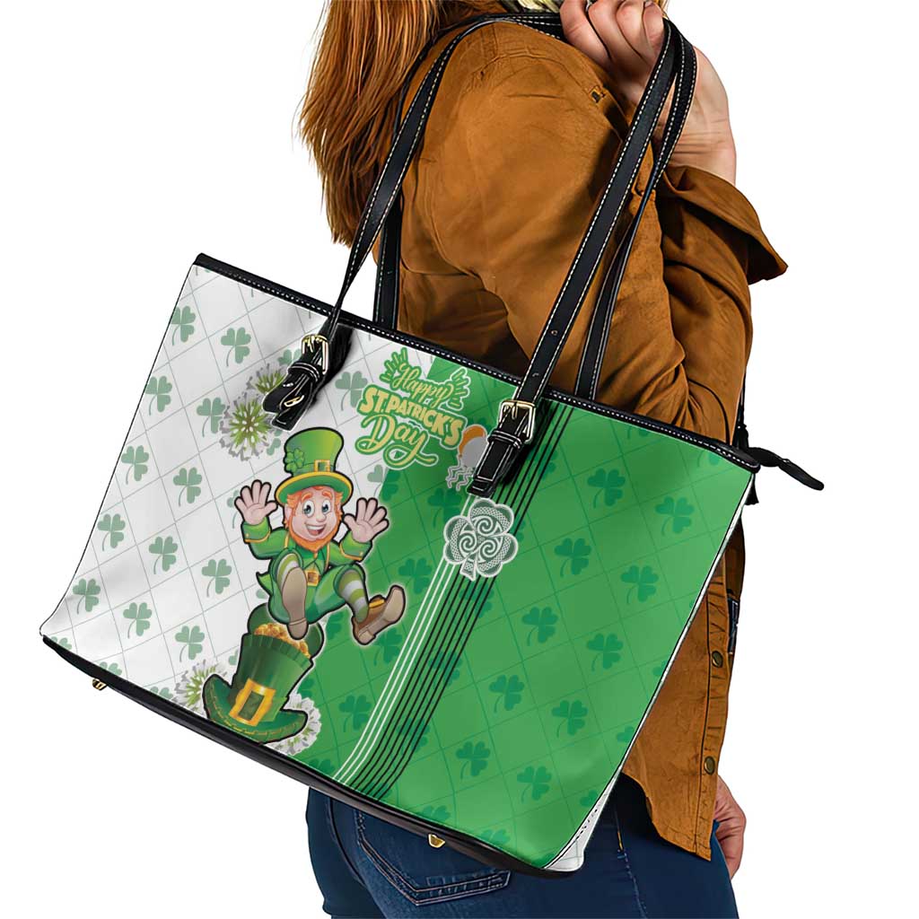 Ireland 17th March Saint Patrick's Day Leather Tote Bag Irish Leprechaun with Shamrock