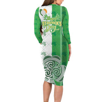 Ireland 17th March Saint Patrick's Day Long Sleeve Bodycon Dress Irish Leprechaun with Shamrock