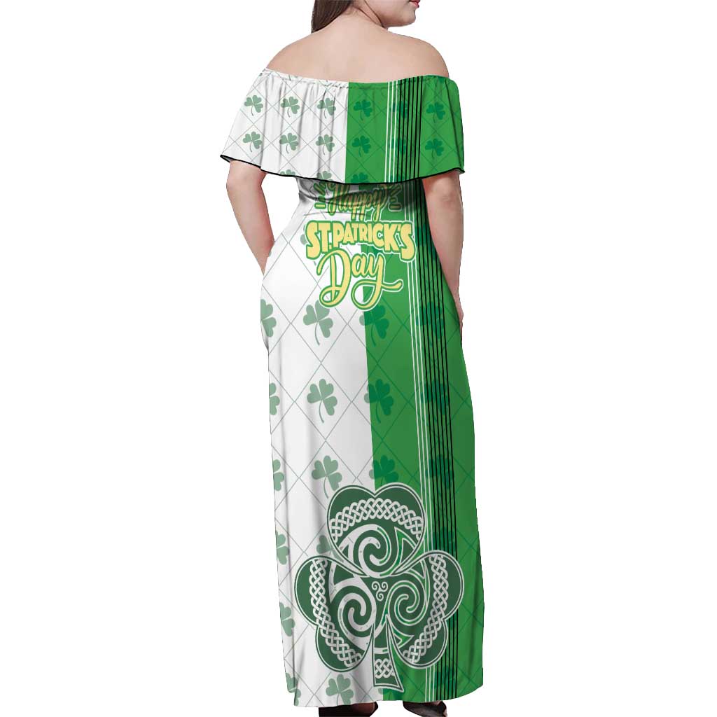 Ireland 17th March Saint Patrick's Day Off Shoulder Maxi Dress Irish Leprechaun with Shamrock