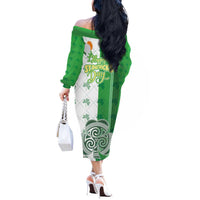 Ireland 17th March Saint Patrick's Day Off The Shoulder Long Sleeve Dress Irish Leprechaun with Shamrock