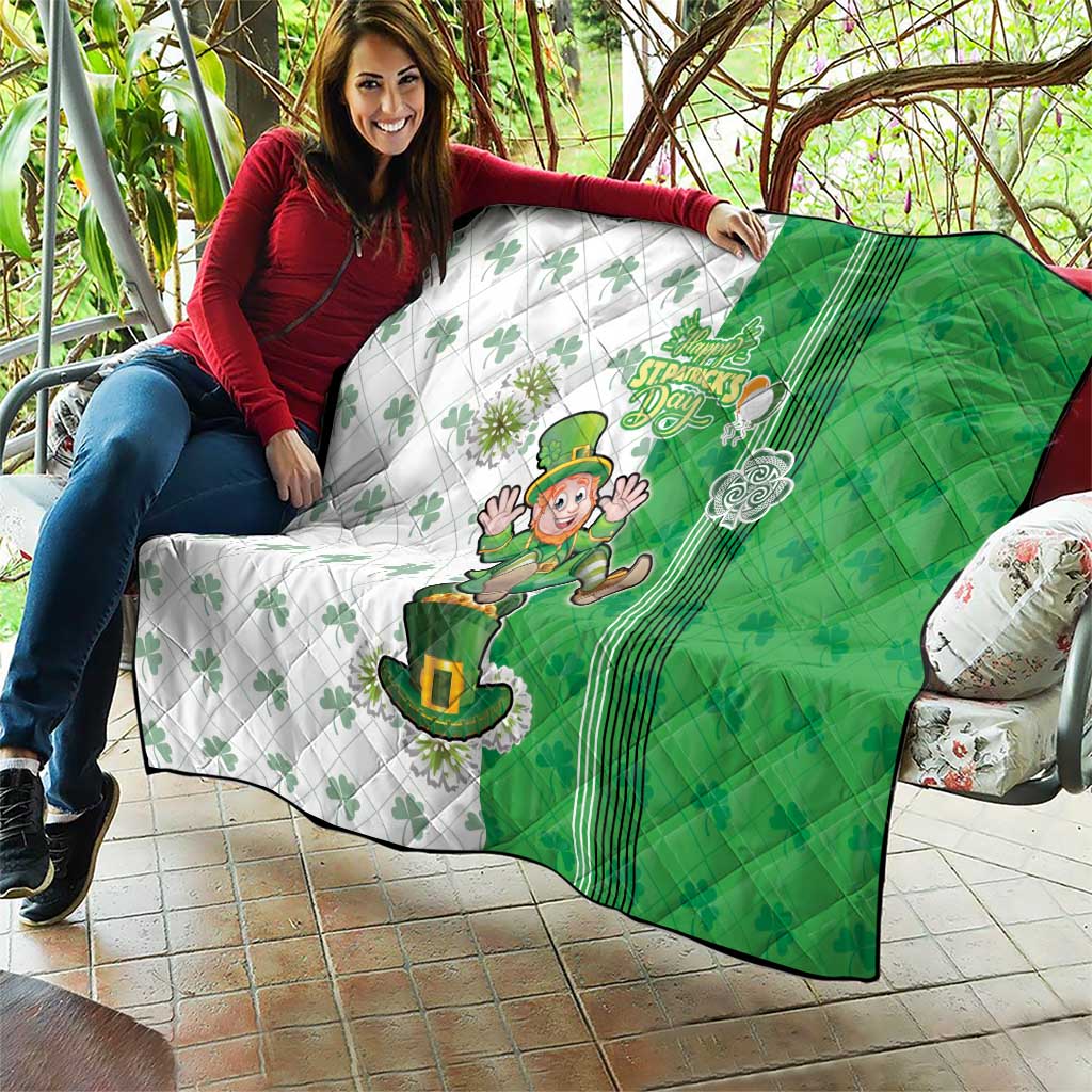 Ireland 17th March Saint Patrick's Day Quilt Irish Leprechaun with Shamrock