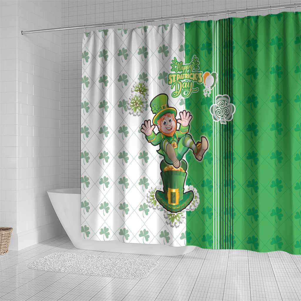 Ireland 17th March Saint Patrick's Day Shower Curtain Irish Leprechaun with Shamrock