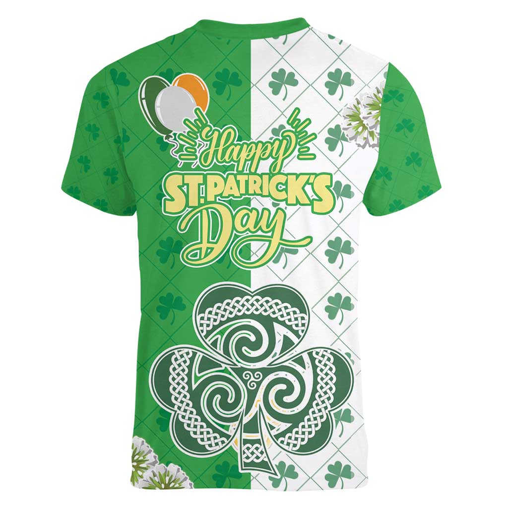 Ireland 17th March Saint Patrick's Day Women V-Neck T-Shirt Irish Leprechaun with Shamrock
