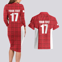 Custom Malta Football Jersey Go Champions Couples Matching Long Sleeve Bodycon Dress and Hawaiian Shirt Red Style