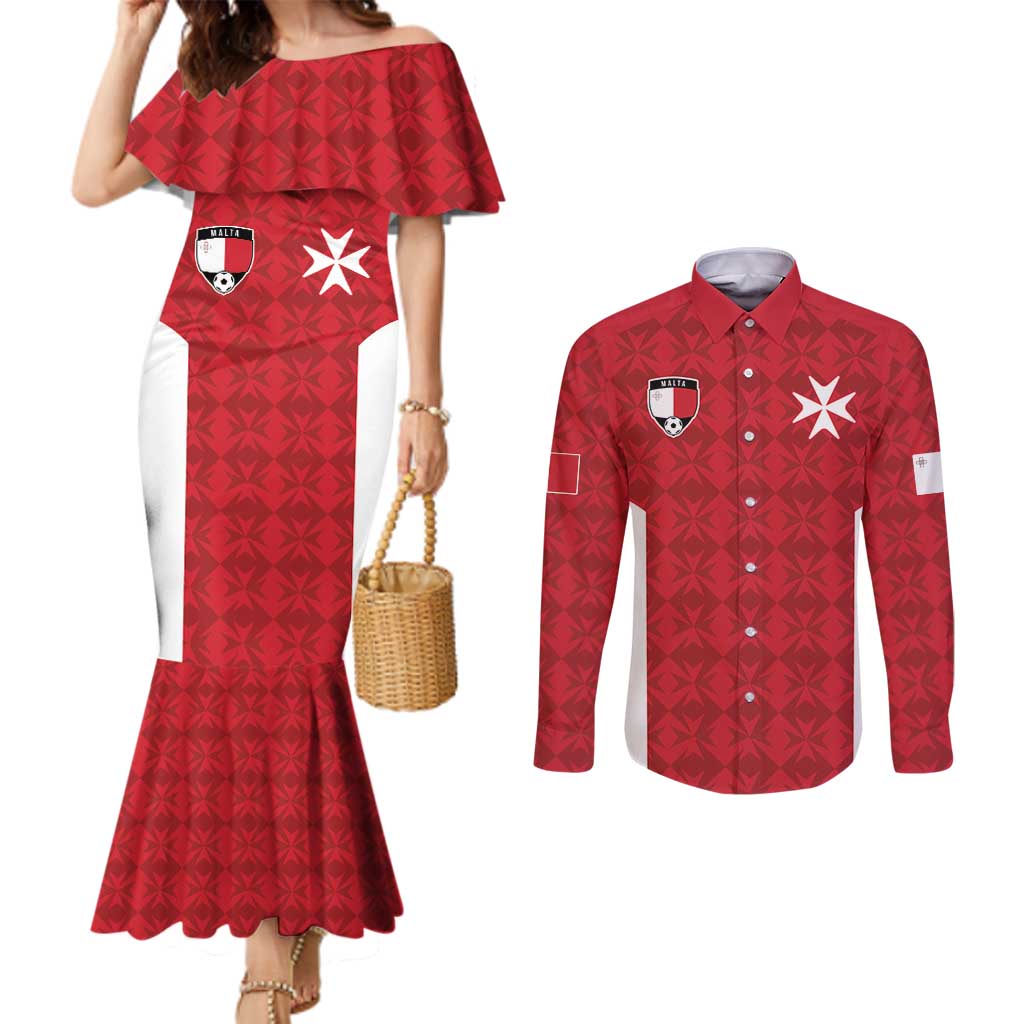 Custom Malta Football Jersey Go Champions Couples Matching Mermaid Dress and Long Sleeve Button Shirt Red Style