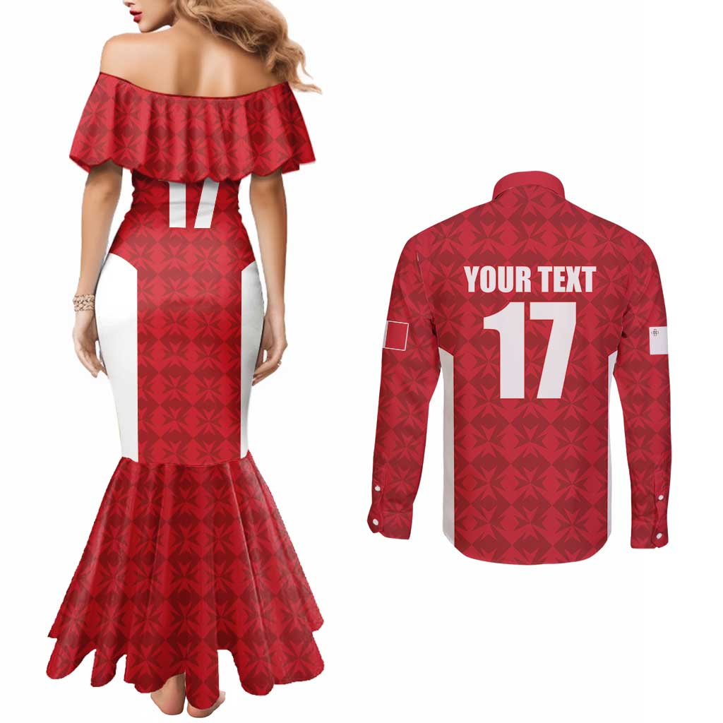 Custom Malta Football Jersey Go Champions Couples Matching Mermaid Dress and Long Sleeve Button Shirt Red Style