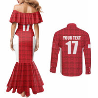 Custom Malta Football Jersey Go Champions Couples Matching Mermaid Dress and Long Sleeve Button Shirt Red Style