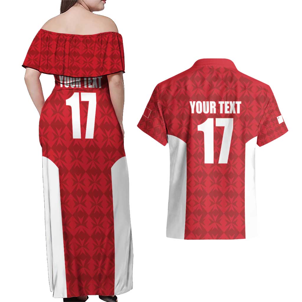 Custom Malta Football Jersey Go Champions Couples Matching Off Shoulder Maxi Dress and Hawaiian Shirt Red Style
