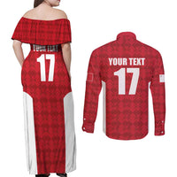 Custom Malta Football Jersey Go Champions Couples Matching Off Shoulder Maxi Dress and Long Sleeve Button Shirt Red Style