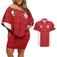 Custom Malta Football Jersey Go Champions Couples Matching Off Shoulder Short Dress and Hawaiian Shirt Red Style