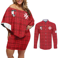Custom Malta Football Jersey Go Champions Couples Matching Off Shoulder Short Dress and Long Sleeve Button Shirt Red Style