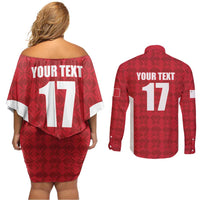 Custom Malta Football Jersey Go Champions Couples Matching Off Shoulder Short Dress and Long Sleeve Button Shirt Red Style