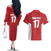 Custom Malta Football Jersey Go Champions Couples Matching Off The Shoulder Long Sleeve Dress and Hawaiian Shirt Red Style