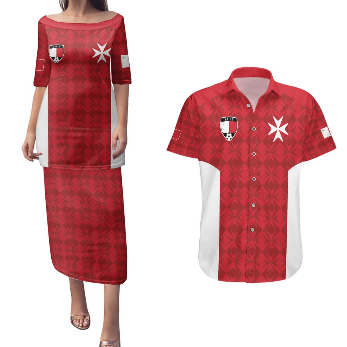 Custom Malta Football Jersey Go Champions Couples Matching Puletasi and Hawaiian Shirt Red Style
